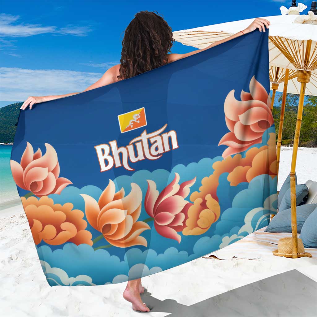 Blue sarong with orange lotus and cloud pattern, branded center