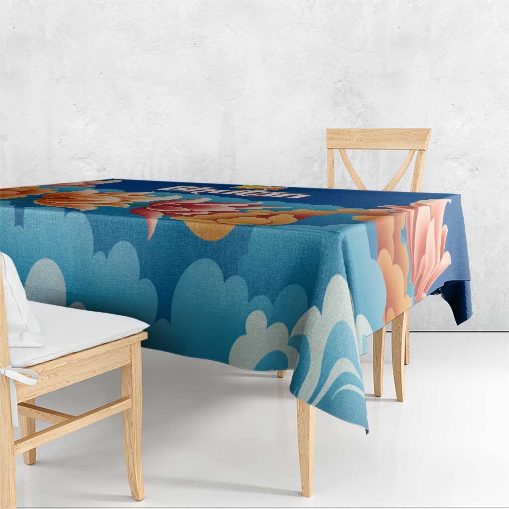 Bhutan Lotus Blossom Tablecloth with White Dragon and Sacred Cloud Harmony