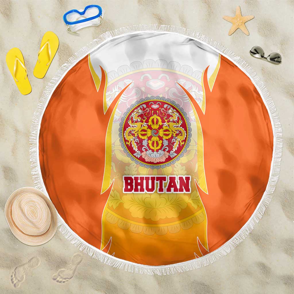 Bhutan Mandala Emblem Beach Blanket with Monastic Orange and Spiritual Harmony