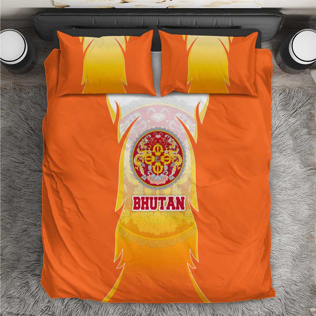 Bhutan Mandala Emblem Bedding Set with Monastic Orange and Spiritual Harmony