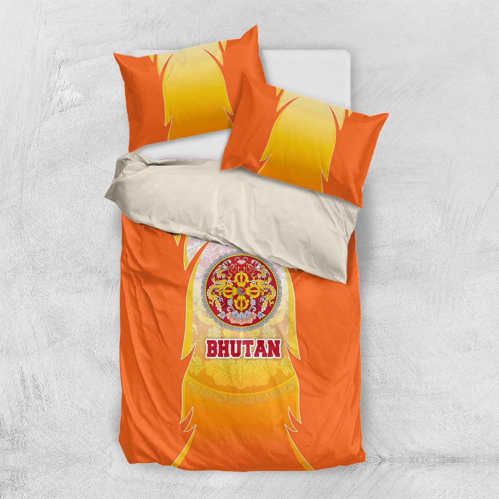 Bhutan Mandala Emblem Bedding Set with Monastic Orange and Spiritual Harmony