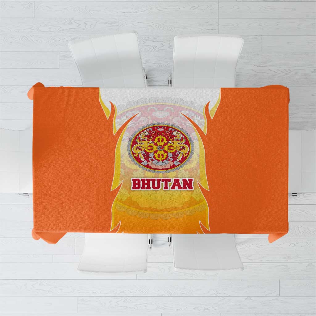 Bhutan Mandala Emblem Tablecloth with Monastic Orange and Spiritual Harmony