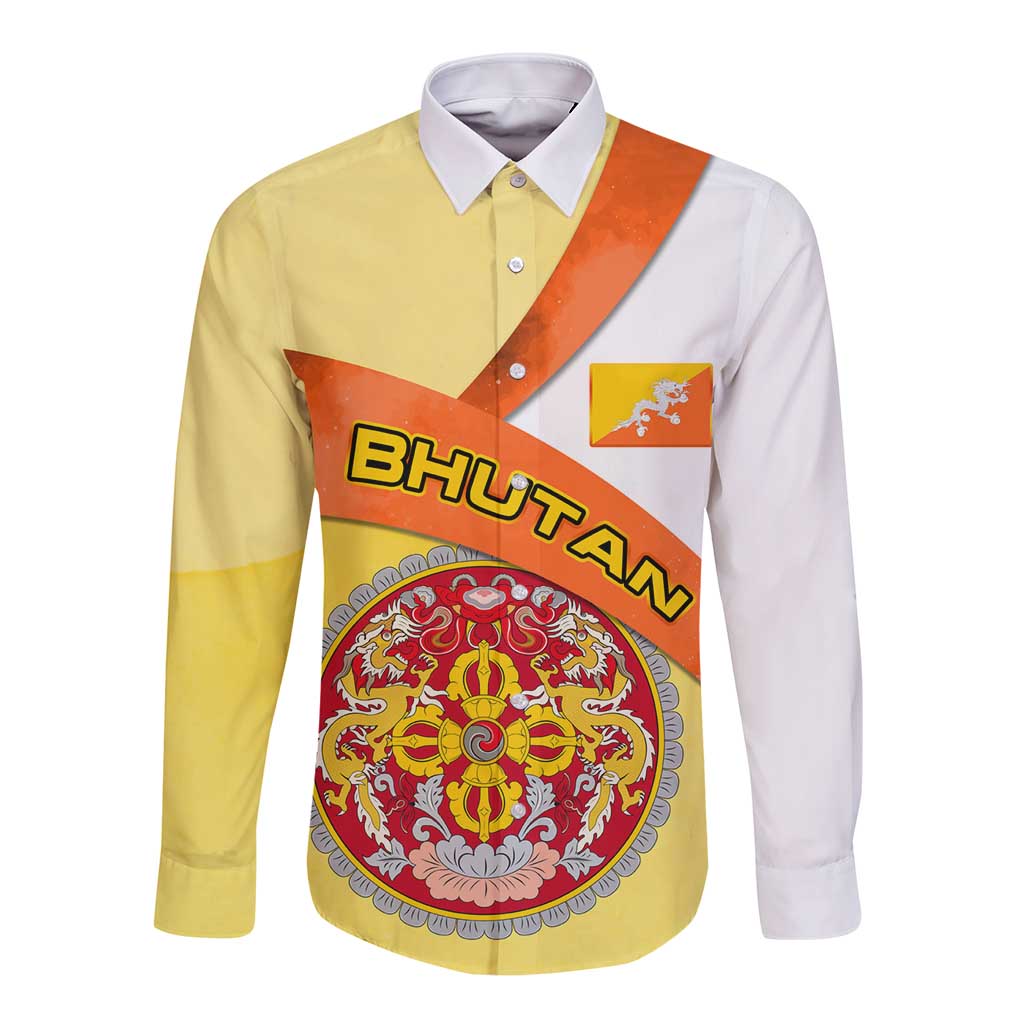 Bhutan Mandala Heritage Long Sleeve Button Shirt with National Flag Colors