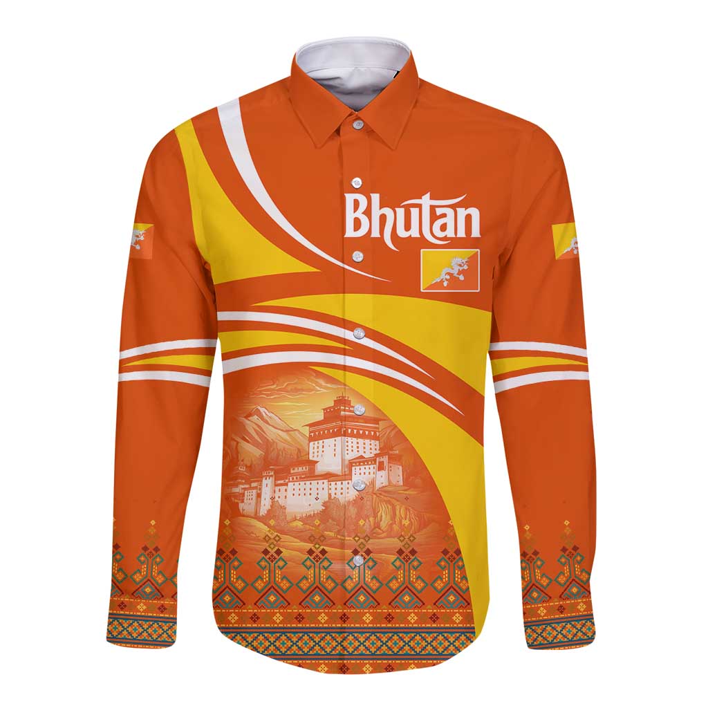Bhutan Heritage Long Sleeve Button Shirt with Paro Monastery and Druk Dragon