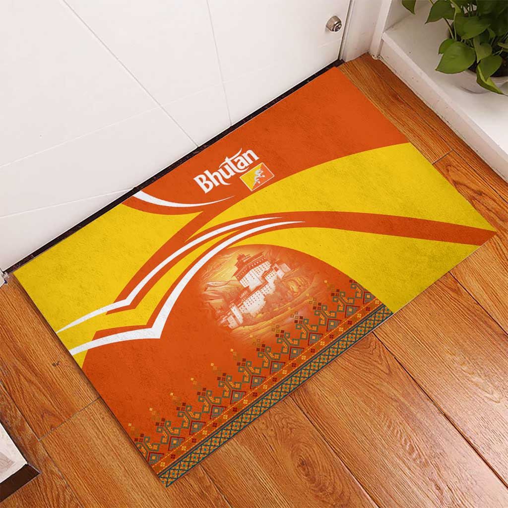 Bhutan Heritage Rubber Doormat with Paro Monastery and Druk Dragon