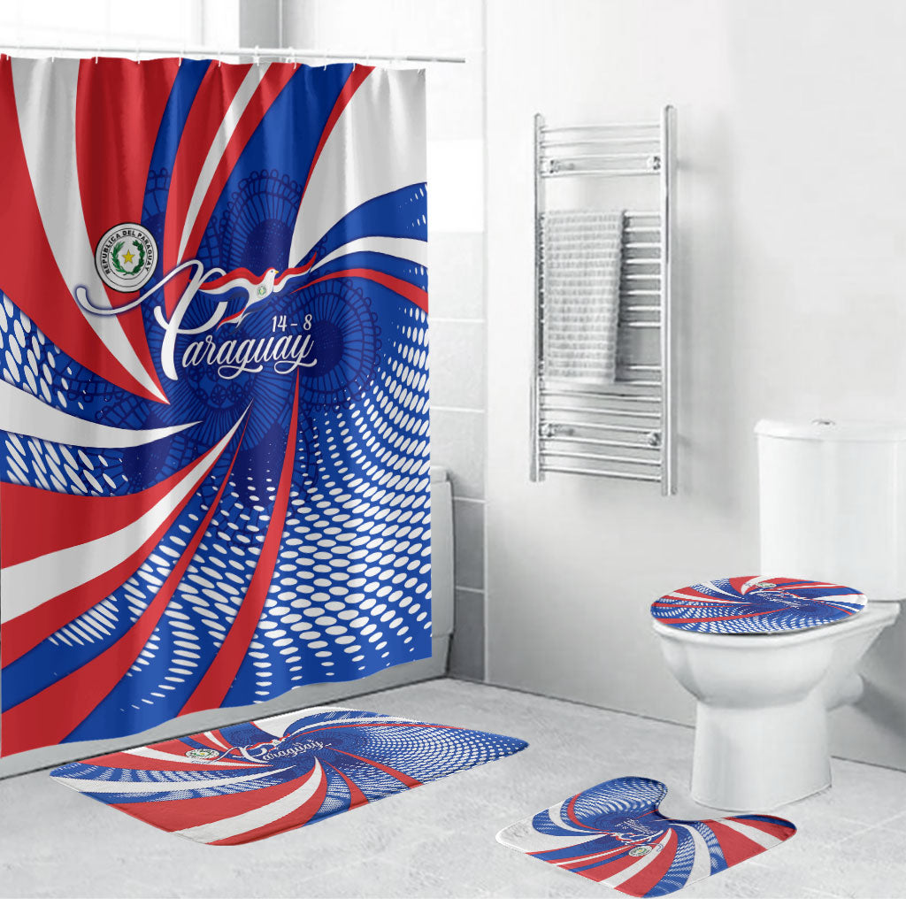 Paraguay Flag Day Bathroom Set Patriotic Sunburst Traditional Ñandutí Lace