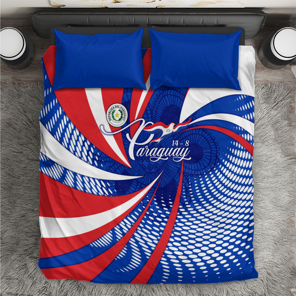 Paraguay Flag Day Bedding Set Patriotic Sunburst Traditional Ñandutí Lace
