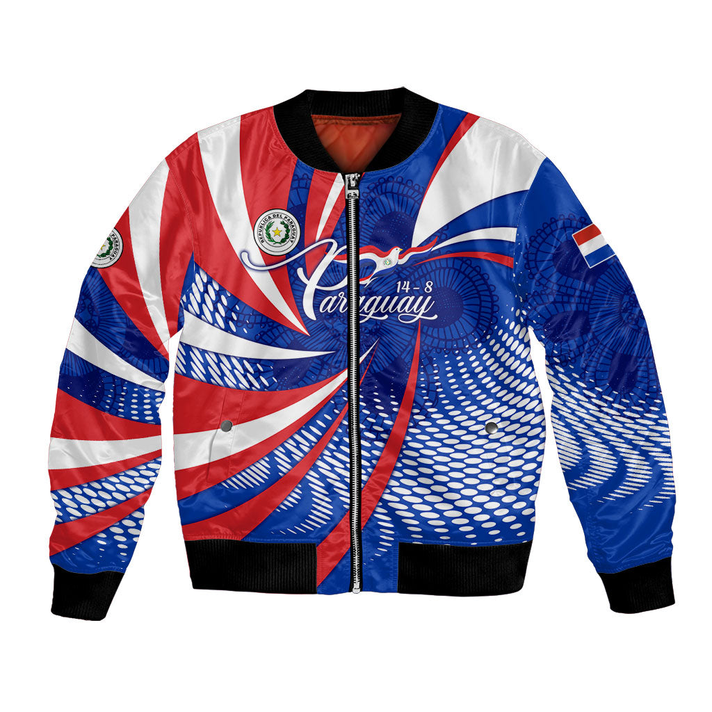Paraguay Flag Day Bomber Jacket Patriotic Sunburst Traditional Ñandutí Lace