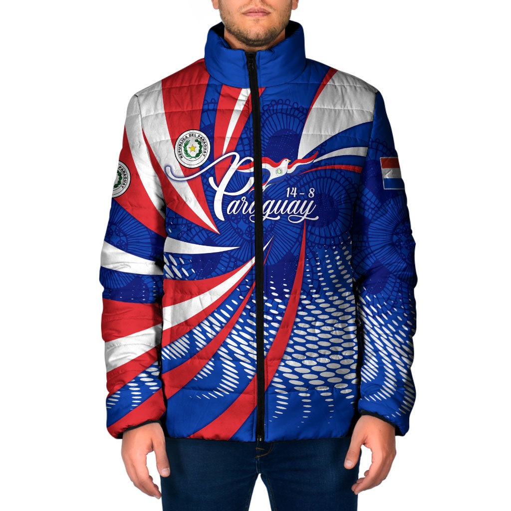 Paraguay Flag Day Padded Jacket Patriotic Sunburst Traditional Ñandutí Lace