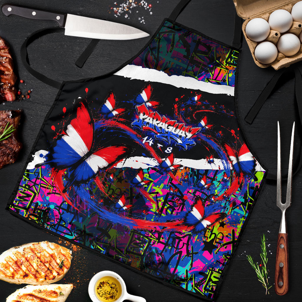 Paraguay Flag Day Apron Colorful Graffiti Map Butterflies