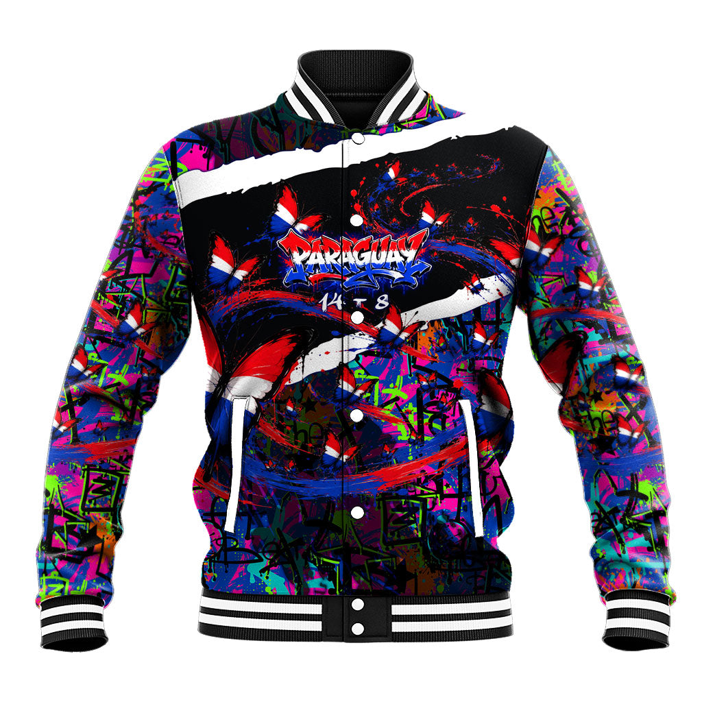 Paraguay Flag Day Baseball Jacket Colorful Graffiti Map Butterflies