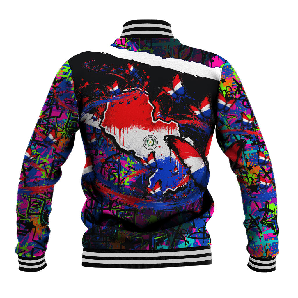 Paraguay Flag Day Baseball Jacket Colorful Graffiti Map Butterflies