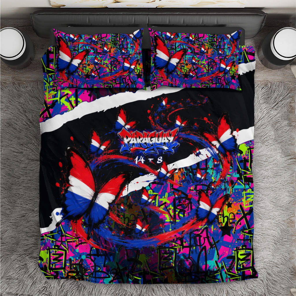 Paraguay Flag Day Bedding Set Colorful Graffiti Map Butterflies