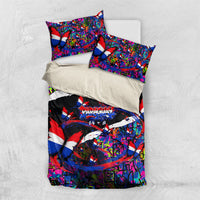 Paraguay Flag Day Bedding Set Colorful Graffiti Map Butterflies