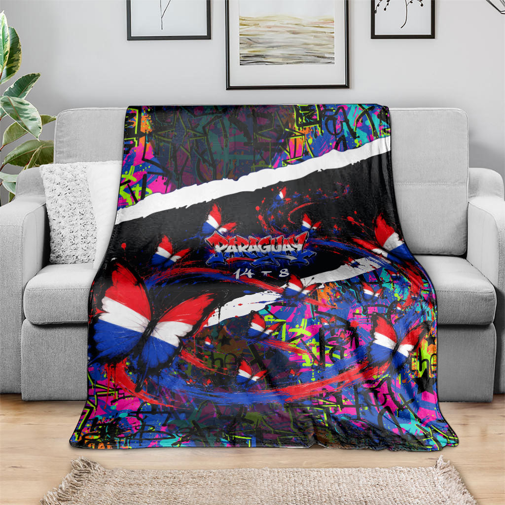 Paraguay Flag Day Blanket Colorful Graffiti Map Butterflies