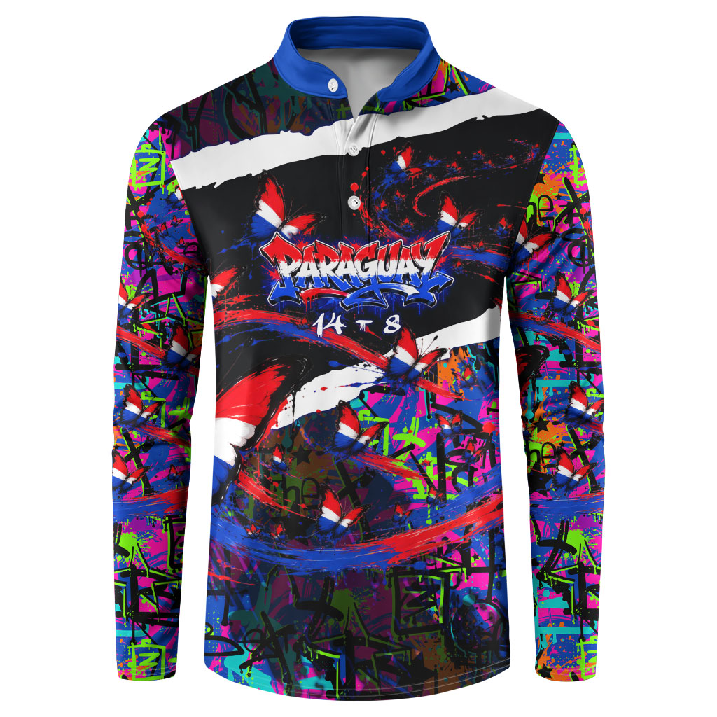 Paraguay Flag Day Button Sweatshirt Colorful Graffiti Map Butterflies