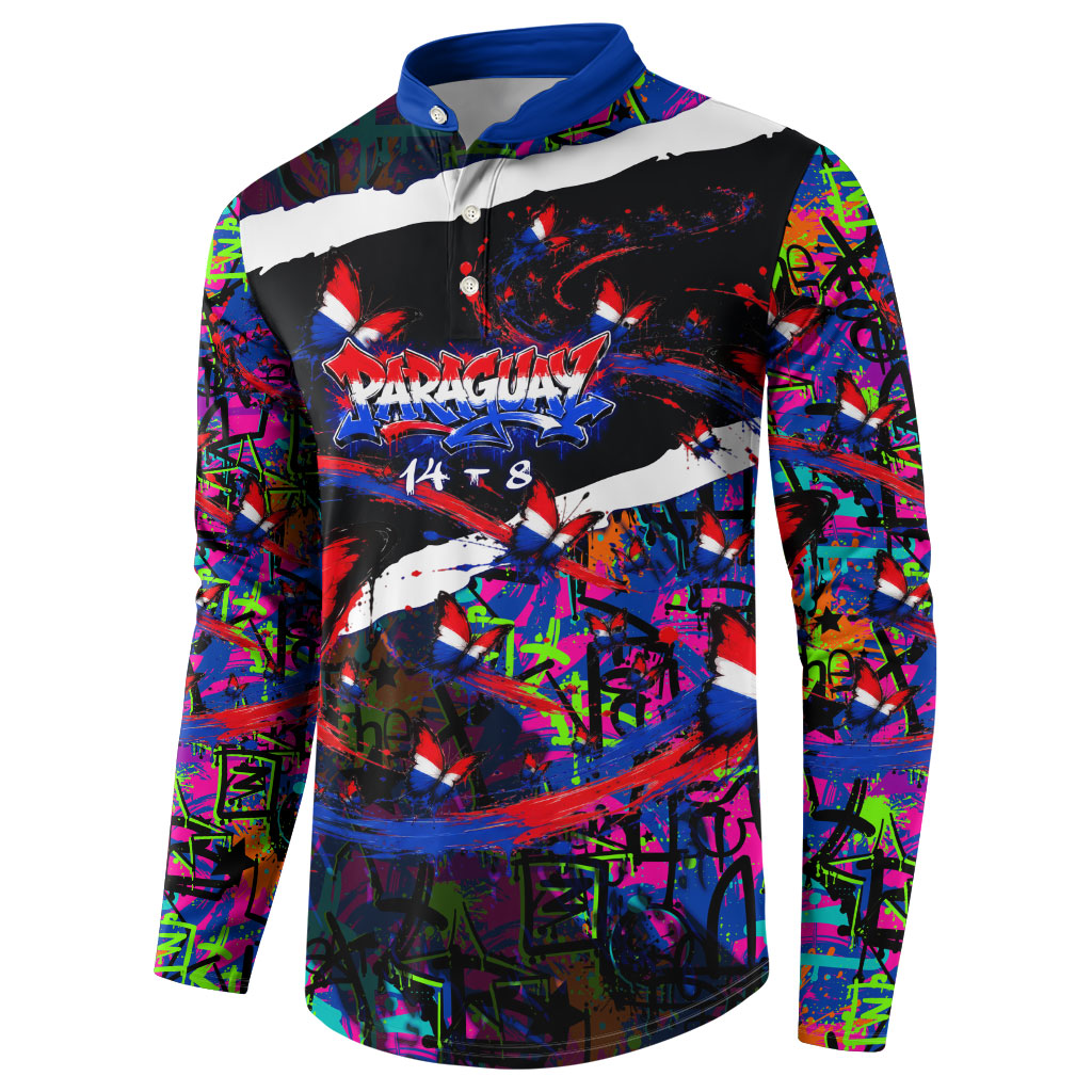 Paraguay Flag Day Button Sweatshirt Colorful Graffiti Map Butterflies