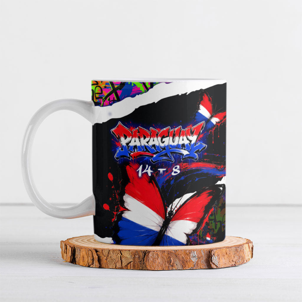 Paraguay Flag Day Ceramic Mug Colorful Graffiti Map Butterflies