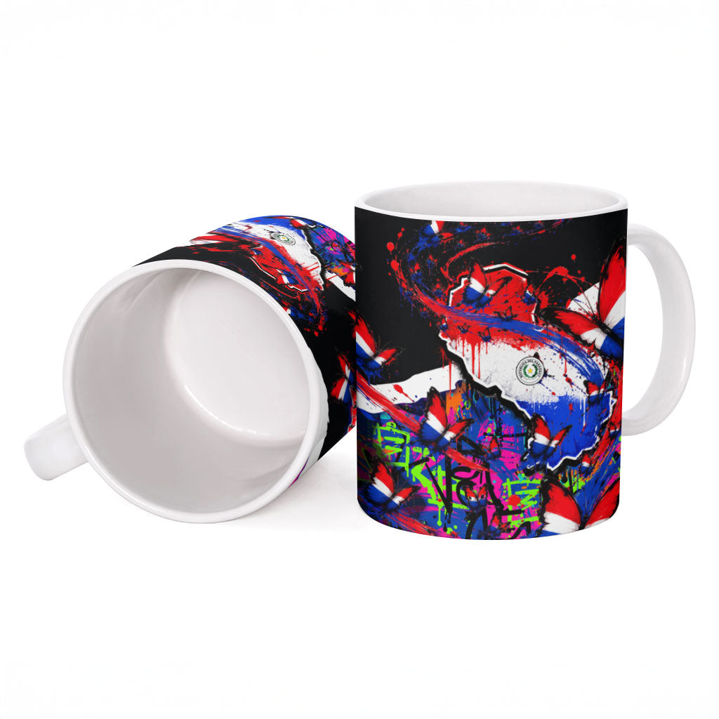 Paraguay Flag Day Ceramic Mug Colorful Graffiti Map Butterflies