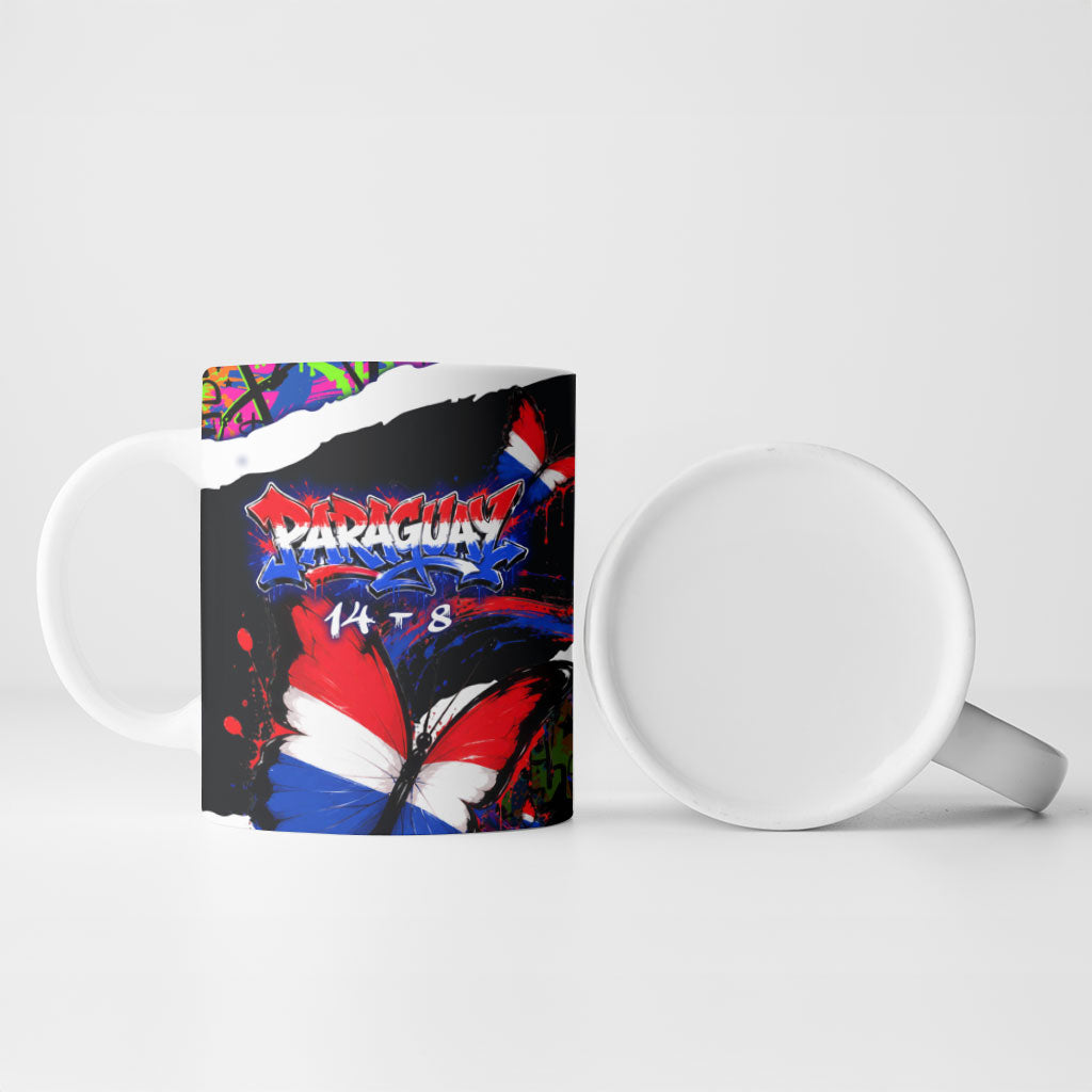 Paraguay Flag Day Ceramic Mug Colorful Graffiti Map Butterflies
