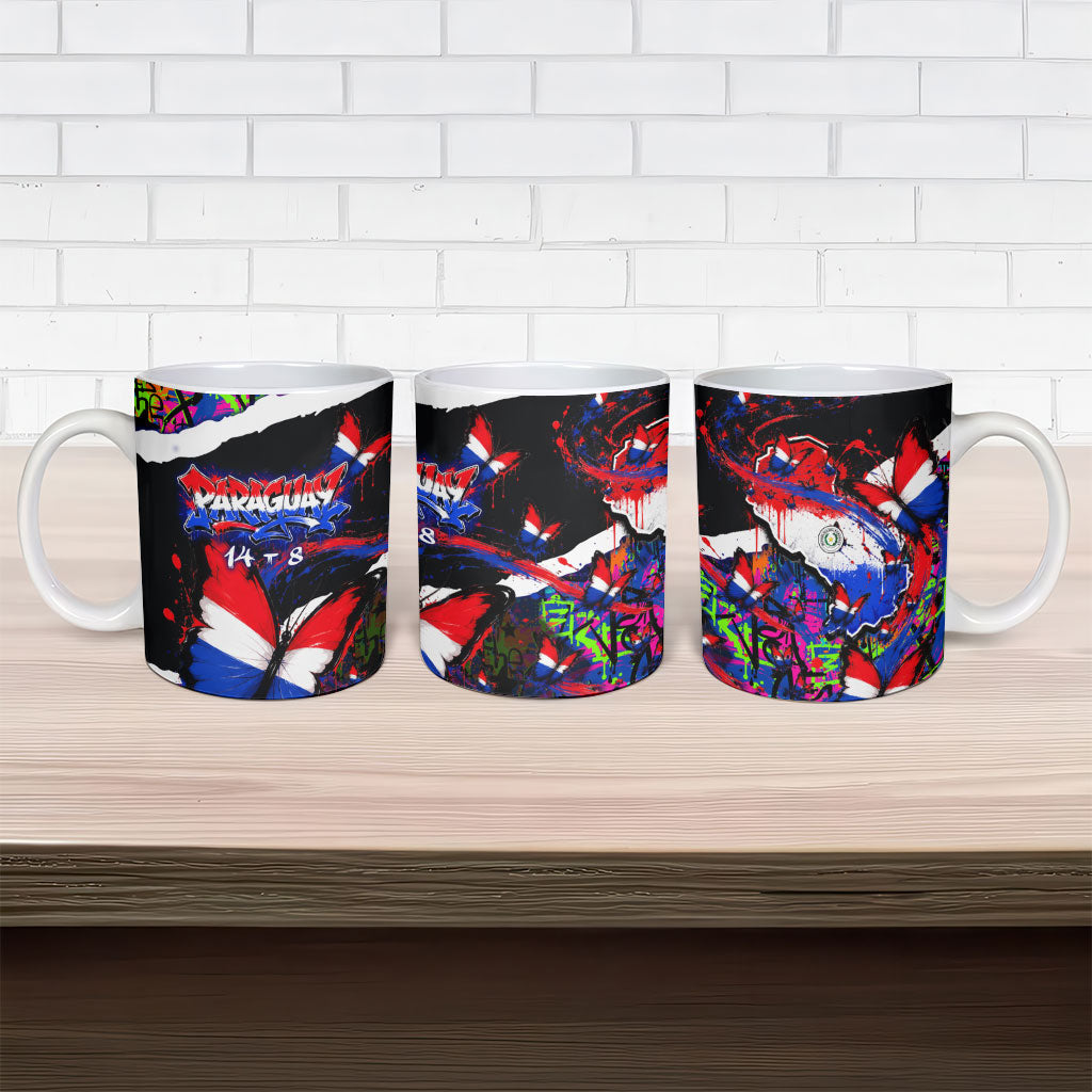 Paraguay Flag Day Ceramic Mug Colorful Graffiti Map Butterflies