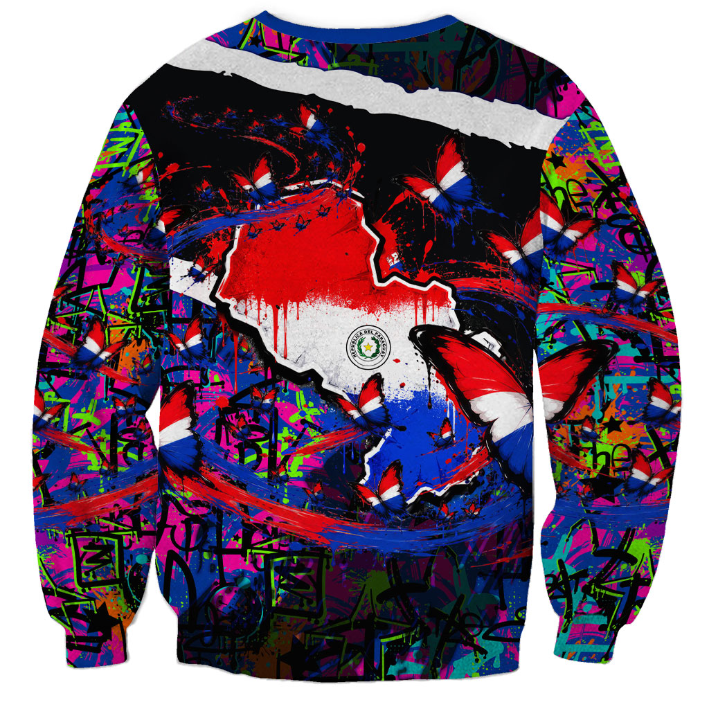 Paraguay Flag Day Sweatshirt Colorful Graffiti Map Butterflies