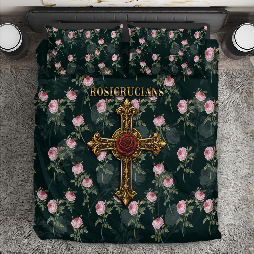 Rosicrucian Order Rose Cross Bedding Set Gothic Baroque Crucifix Vintage Floral