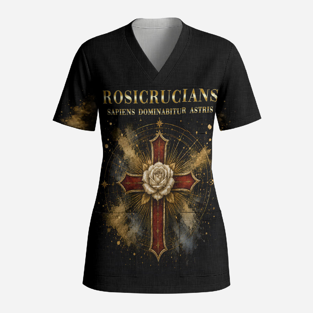 Personalized Rosicrucians Scrub Top Sapiens Dominabitur Astris Rose Cross