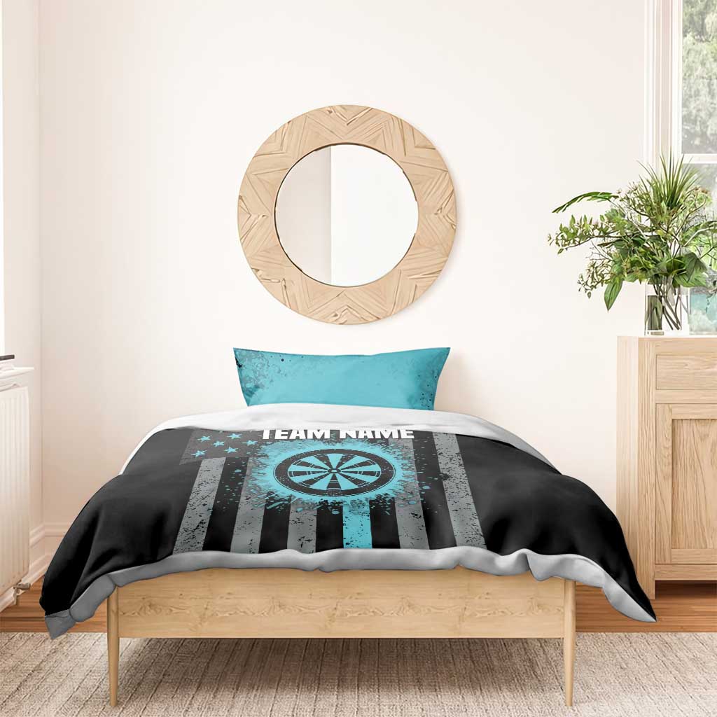 Custom Turquoise US Patriotic Darts Bedding Set Blue American Flag Pattern - Grunge Paint Splatter - Wonder Print Shop