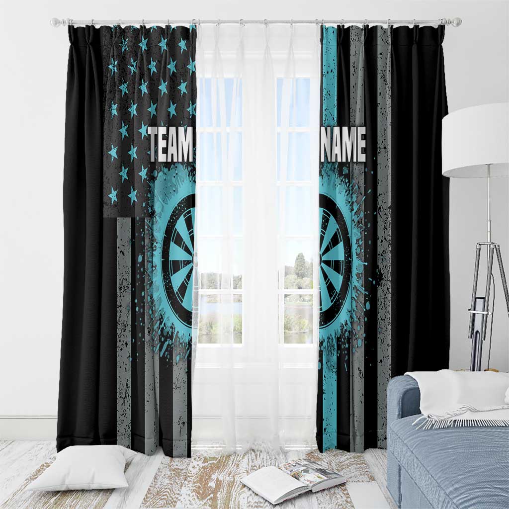 Black and turquoise patriotic curtain pair with dartboard artwork and star accents