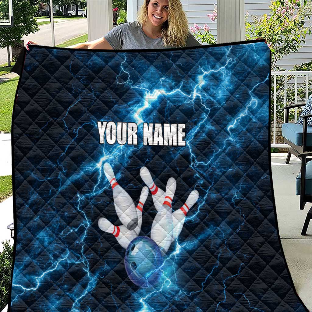 Personalized Bowling Ball Strike Graphic Quilt Blue Lightning Storm and Electric Energy - Wonder Print Shop