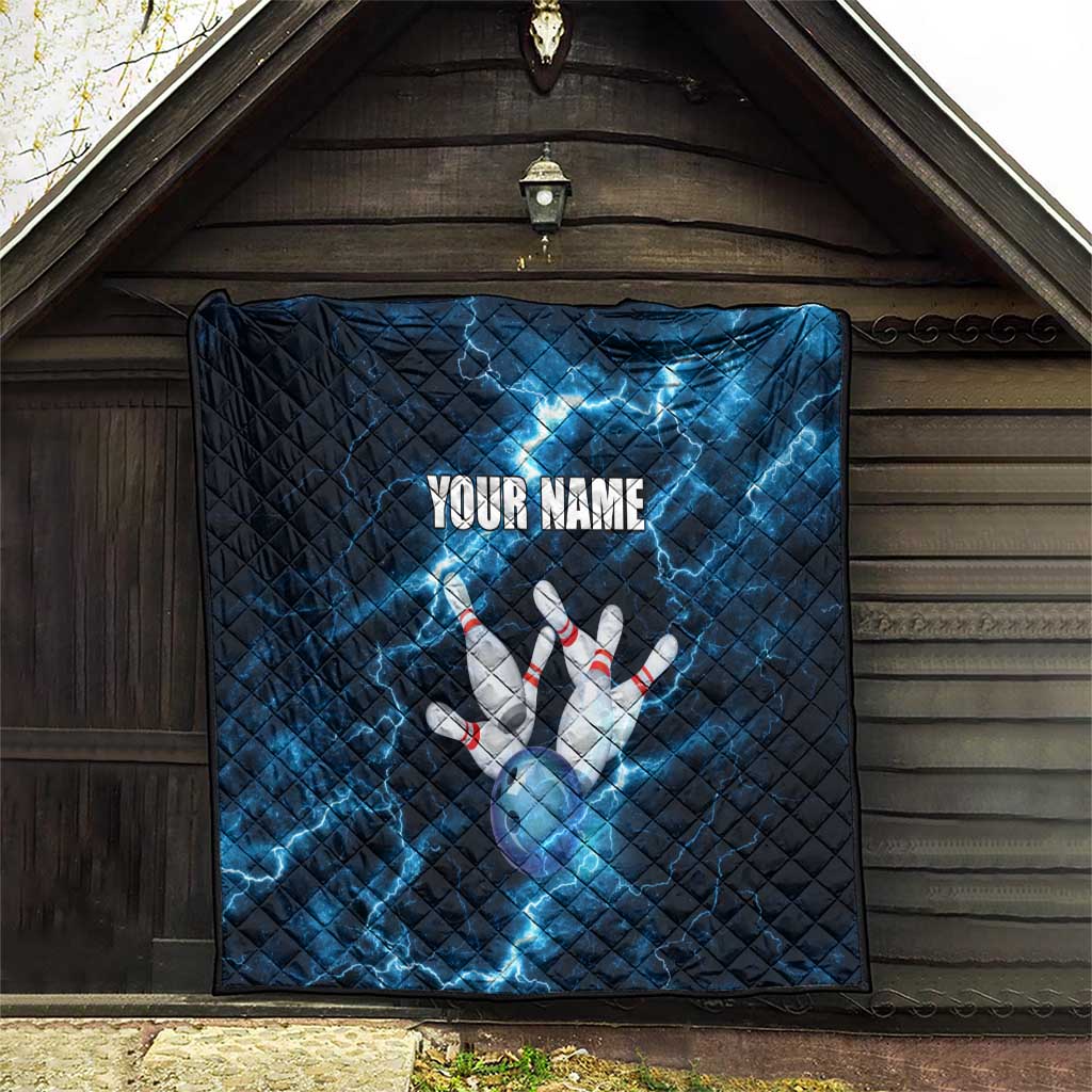 Personalized Bowling Ball Strike Graphic Quilt Blue Lightning Storm and Electric Energy - Wonder Print Shop