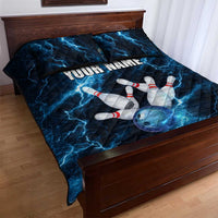 Personalized Bowling Ball Strike Graphic Quilt Bed Set Blue Lightning Storm and Electric Energy - Wonder Print Shop