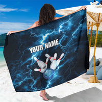 Personalized Bowling Ball Strike Graphic Sarong Blue Lightning Storm and Electric Energy - Wonder Print Shop