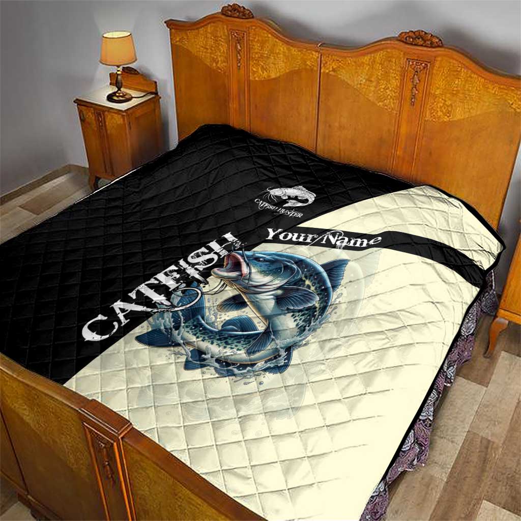 Catfish Fishing Customize Name Quilt Splash Effect and Black Cream Split Design - Wonder Print Shop