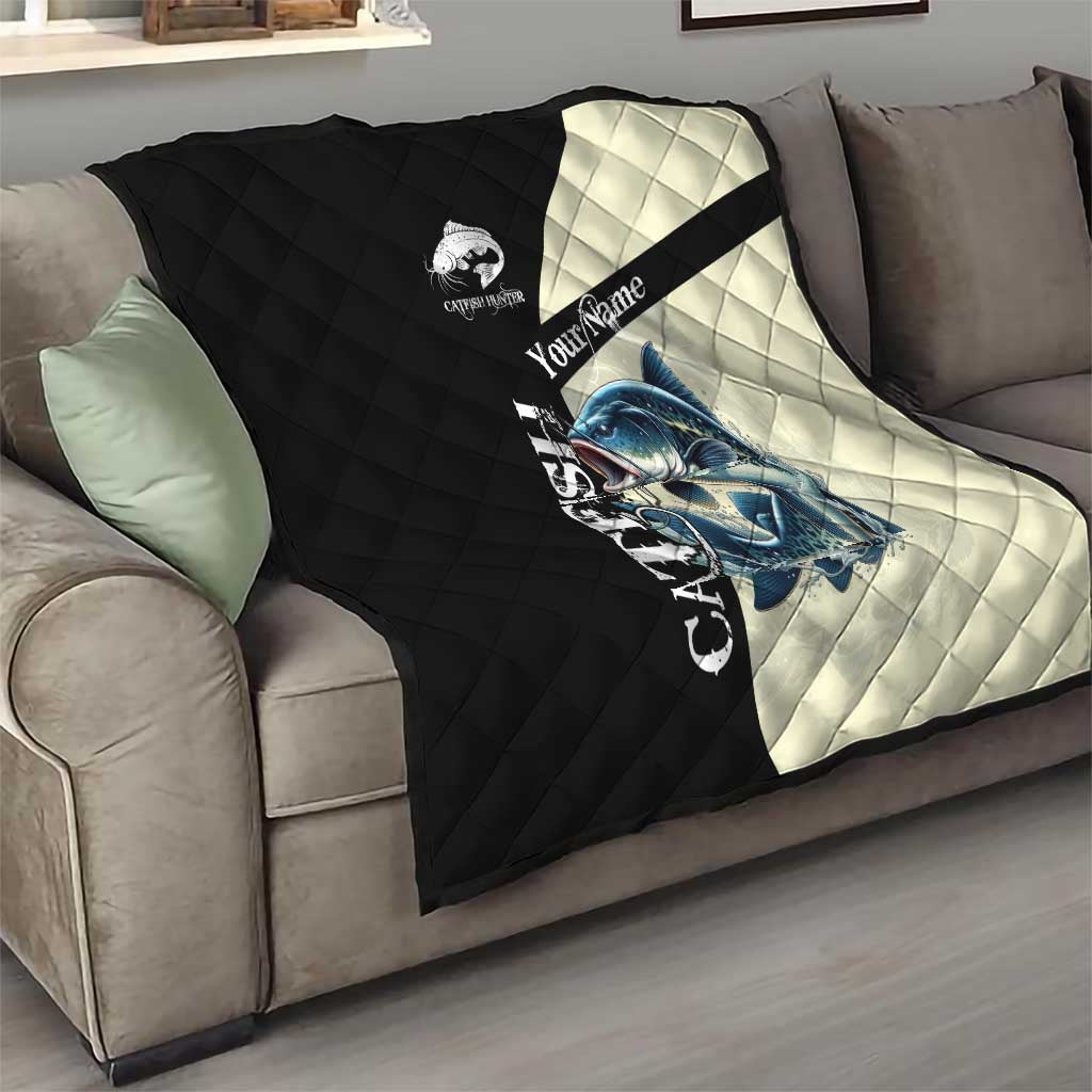 Catfish Fishing Customize Name Quilt Splash Effect and Black Cream Split Design - Wonder Print Shop