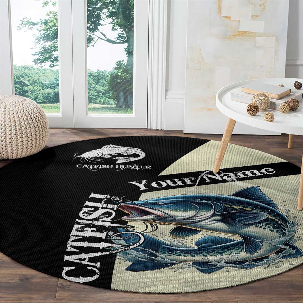 Catfish Fishing Customize Name Round Carpet Splash Effect and Black Cream Split Design - Wonder Print Shop