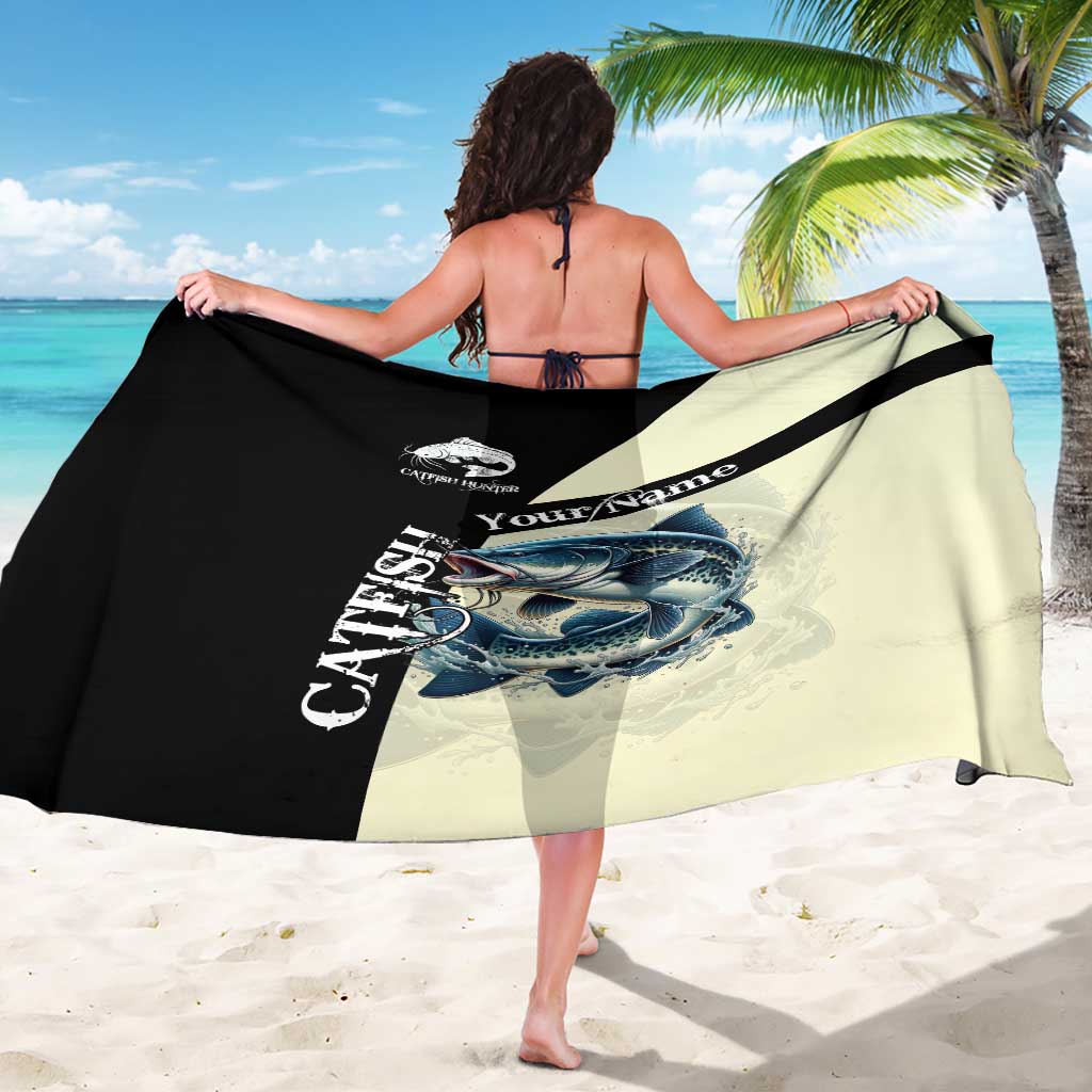 Catfish Fishing Customize Name Sarong Splash Effect and Black Cream Split Design - Wonder Print Shop