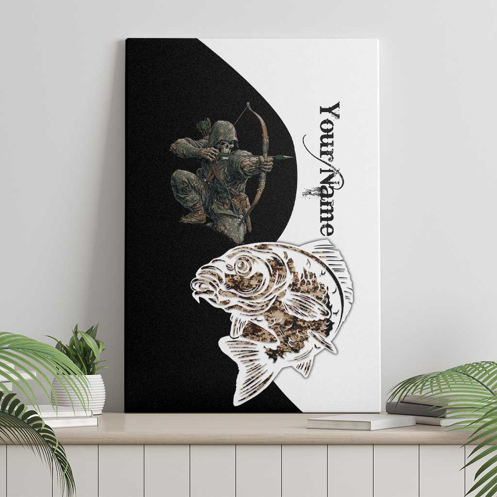 Carp Hunter Bowfishing Customize Name Canvas Wall Art Camouflage Archer Graphic and Black White Split Layout - Wonder Print Shop