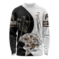 Carp Hunter Bowfishing Customize Name Long Sleeve Shirt Camouflage Archer Graphic and Black White Split Layout - Wonder Print Shop