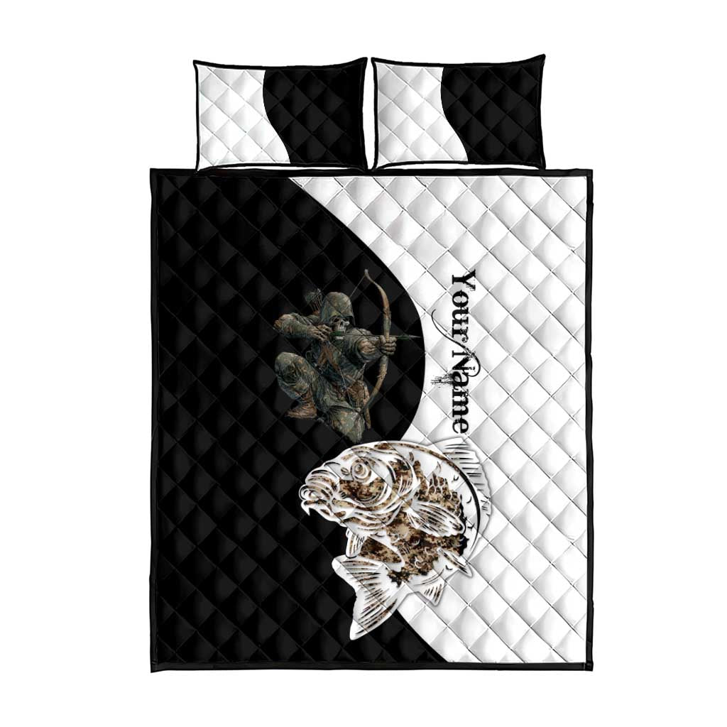 Carp Hunter Bowfishing Customize Name Quilt Bed Set Camouflage Archer Graphic and Black White Split Layout - Wonder Print Shop