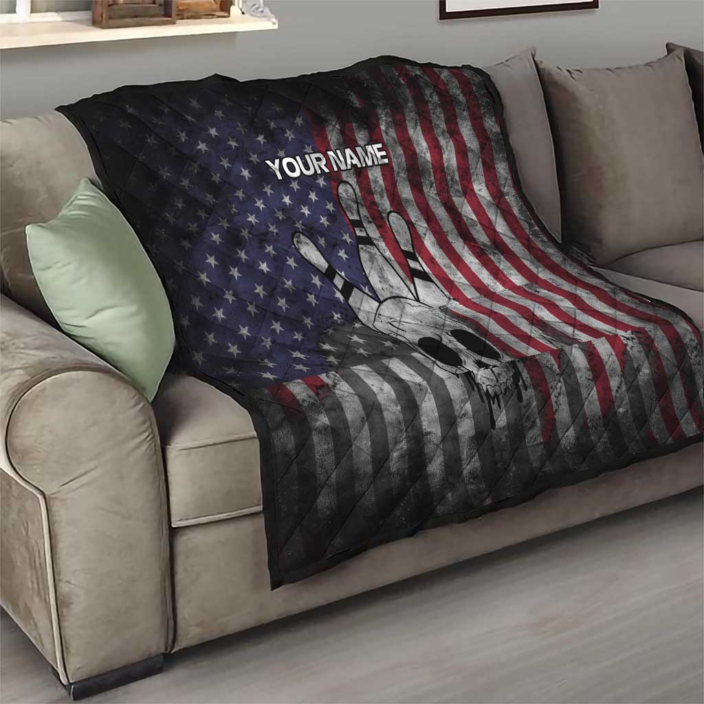 Personalized Skull Bowling Quilt Distressed American Flag in Dark Grunge Design - Wonder Print Shop