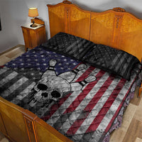 Personalized Skull Bowling Quilt Bed Set Distressed American Flag in Dark Grunge Design - Wonder Print Shop