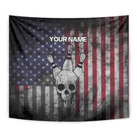 Personalized Skull Bowling Tapestry Distressed American Flag in Dark Grunge Design - Wonder Print Shop