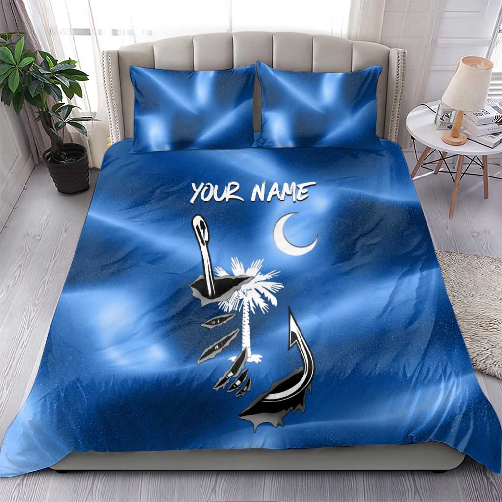 Fishing Custom South Carolina Flag Bedding Set Fish Hook Graphic in Blue Gradient Design - Wonder Print Shop