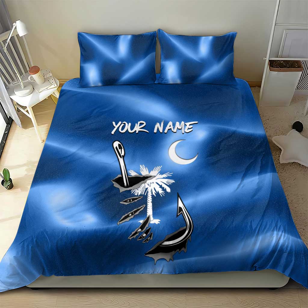 Fishing Custom South Carolina Flag Bedding Set Fish Hook Graphic in Blue Gradient Design - Wonder Print Shop