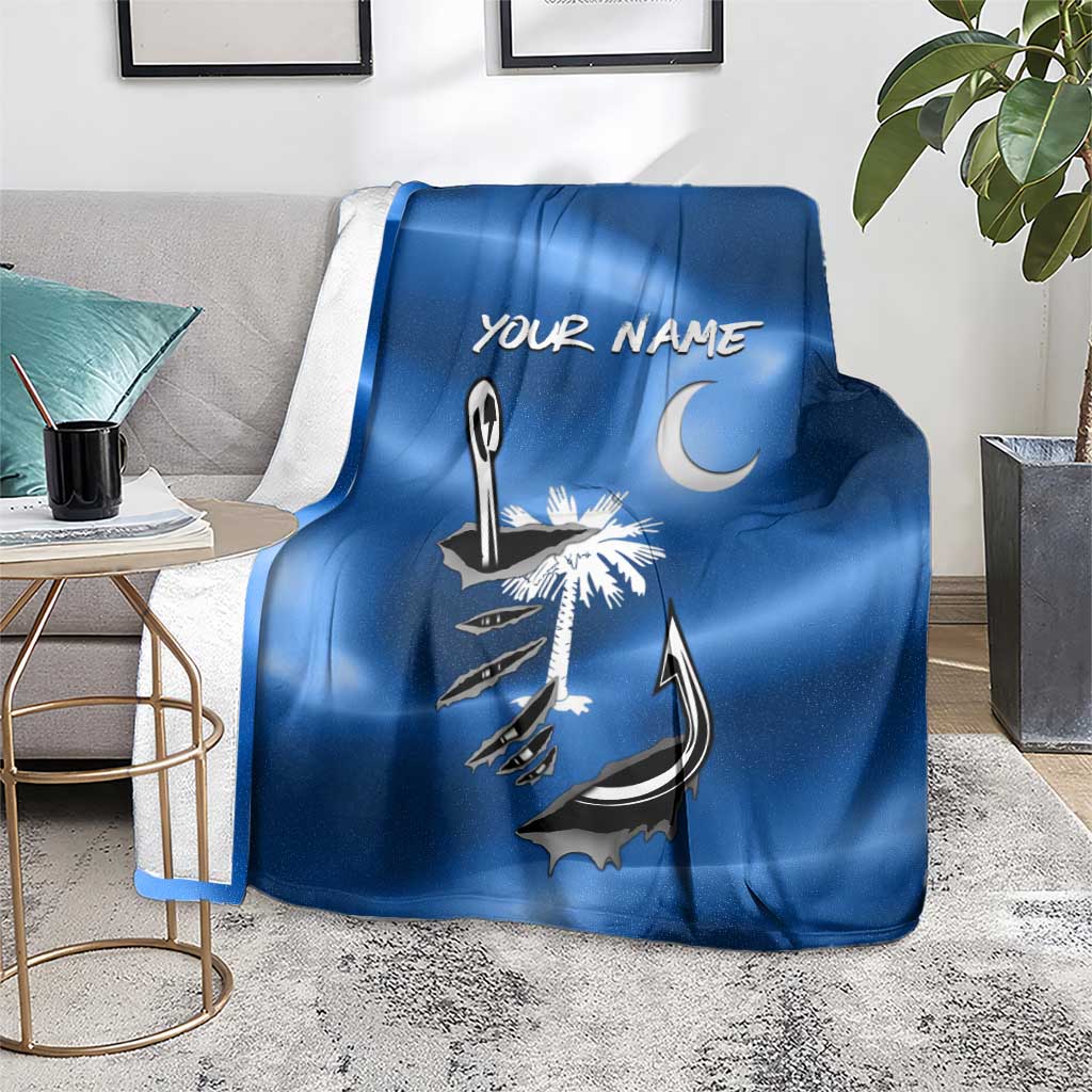 Fishing Custom South Carolina Flag Blanket Fish Hook Graphic in Blue Gradient Design - Wonder Print Shop