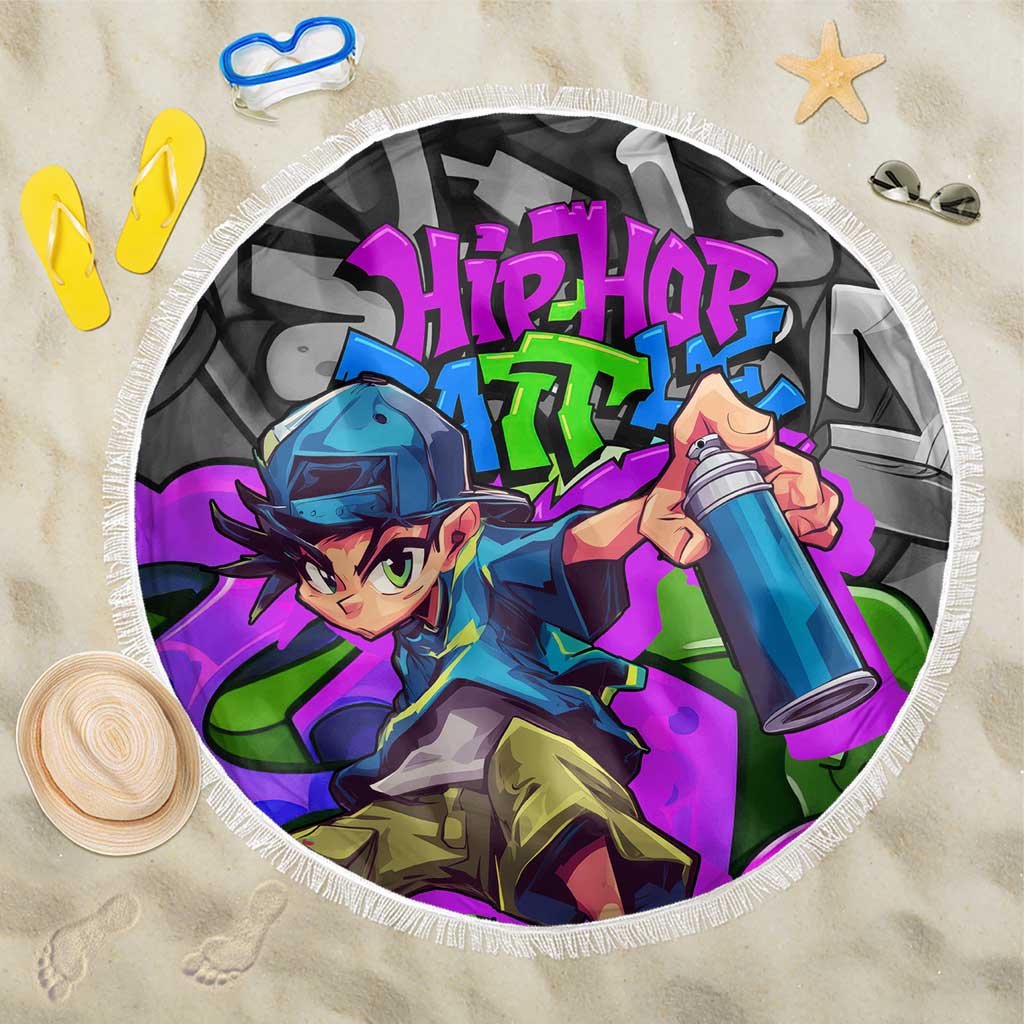 Hip Hop Battle Beach Blanket Spray Can Kid Character and Colorful Graffiti Street Art Design - Wonder Print Shop