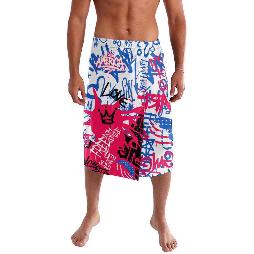 Statue of Liberty Graffiti Street Art Lavalava America Text and 4th of July Theme in Red White and Blue Design - Wonder Print Shop