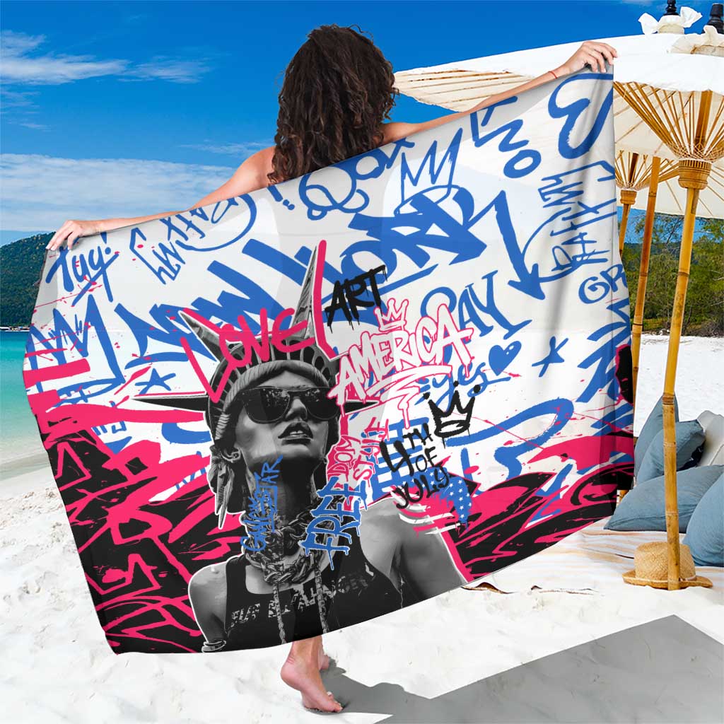 Statue of Liberty Graffiti Street Art Sarong America Text and 4th of July Theme in Red White and Blue Design - Wonder Print Shop